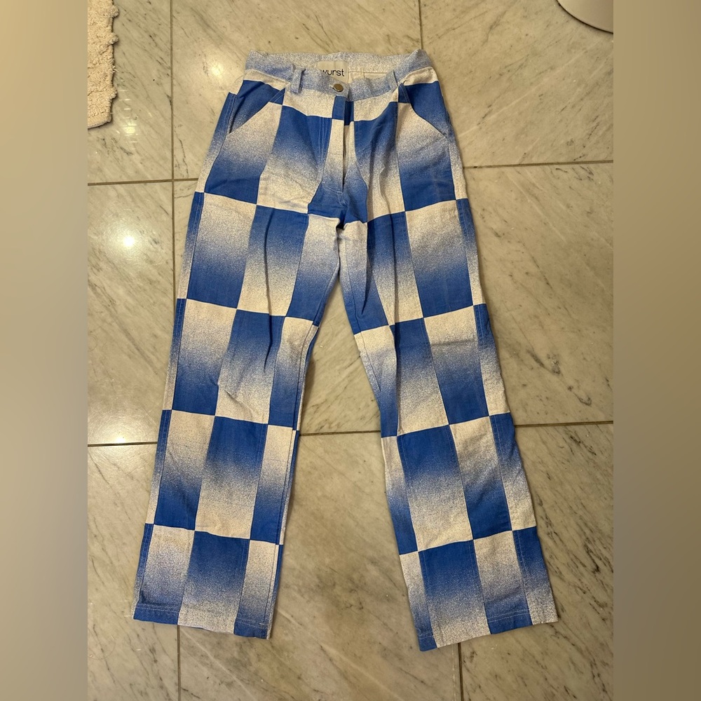 Blue and White Checkered Pants